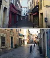  ?? (Photos M. G.) ?? Le centre ancien, hier après-midi : des dizaines de locaux fermés et des rues désertes. Le projet « Village Provence » vise à réinvestir les boutiques vides pour y installer des activités « collaborat­ives ».