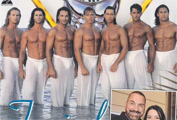  ??  ?? Billy Cross (third from left) in the 1996 Manpower Australia calendar and right with wife Jackie.