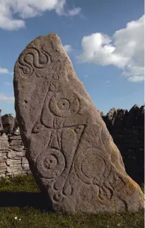  ??  ?? Far left: Pictish image of a snake on an Aberlemno standing stone