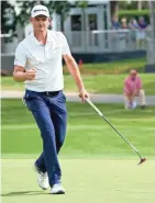  ?? ASSOCIATED PRESS ?? Justin Rose pumps his fist after making a putt on the 16th hole during the final round of the Fort Worth Invitation­al on Sunday.