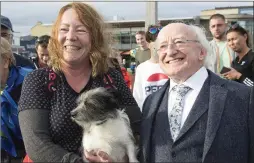  ??  ?? Michelle Rogers and Harlow with President Michael D Higgins.