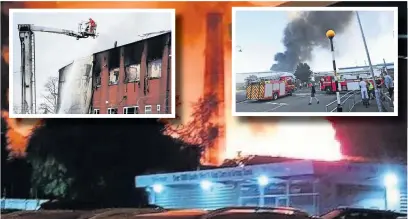  ??  ?? ●●This year Rochdale fire crews have tackled blazes at (main pic) a mill on Greenfield Lane, off Queensway, in Castleton and industrial units at Albert Royds Street (inset left) and Moss Bridge Road (inset right)