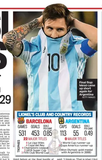  ?? GETTY IMAGES ?? Final flop: Messi came up short again for Argentina