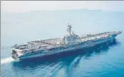  ?? AP ?? The newspaper of North Korea’s ruling party likened the USS Carl Vinson aircraft carrier to a “gross animal”.