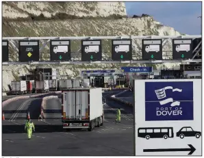  ?? (AP) ?? Trucks line up for check-in at the Port of Dover in England in December.