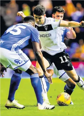  ??  ?? Bristol City’s Callum O’Dowda takes on the Blues’ Wes Harding