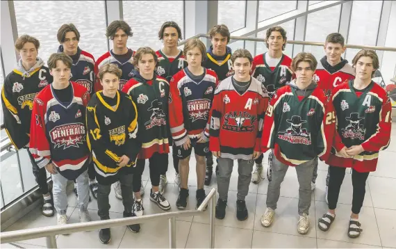  ?? ?? Back row, from left, Leo Seitz, Brayden Smith, Lee Shurgot, Kash Andresen, Emerson Clark, Ryland Hue, Corban Almen and front row, from left, Logan Edmonstone, Tyce Penrod, Preston Baerwald, Sean Shiels, Dylan Deschamps, Wyatt Bouvier and Tao Flory were among the Saskatoon hockey players taken in Thursday's WHL draft. Matt Smith