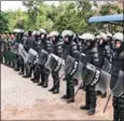  ?? POLICE NATIONAL ?? Police stand in riot gear in Banteay Meanchey district.