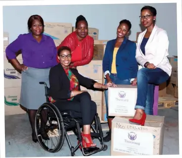  ??  ?? Edwina Makgamatha, founder of Thusanang Enabling Support Services, in her warehouse with staff members Nomvuyo Mvu, Wendy Seletela, Lebohang Mosate and Pearl Nonama.
