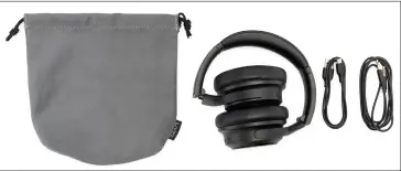  ??  ?? Wyze’s headphones come in a carrying bag with a USB-C charging cable and a 3.5mm male-tomale cable for wired use.