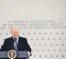  ?? Picture: Bloomberg ?? HARD SELL. US President Donald Trump smiles while speaking at the CIA Headquarte­rs in Langley, Virginia, at the weekend. Trump assured employees at the CIA of his strong support and said he would unleash them to defeat Islamic terrorists after previous...