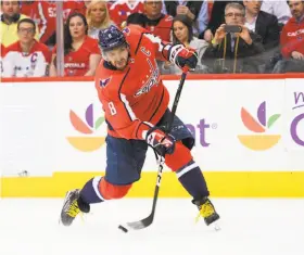  ?? Nick Wass / Associated Press ?? Washington’s Alex Ovechkin, now age 32, has led the NHL in goals seven times and scored 49 this season, but he hasn’t been to the Stanley Cup Finals.