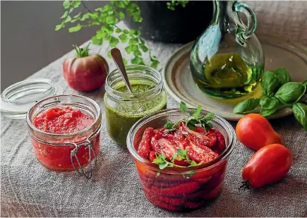  ?? PHOTOS: NICOLA GALLOWAY ?? Semi-dried tomatoes, in oil or made into a frozen tomato paste, and superpower basil sauce are good with anything!