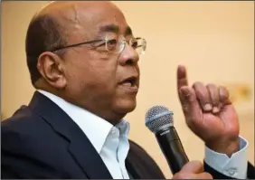  ?? (File Photo/AP/Ben Curtis) ?? Mo Ibrahim, chairman and founder of the Mo Ibrahim Foundation, answers a question from a journalist March 2, 2015, at a news conference in Nairobi, Kenya.