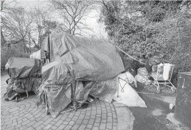  ??  ?? A homeless camp was at the entrance to Cuthbert Holmes Park near Burnside Road West last year.