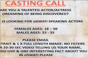  ?? ?? The casting call poster from Bomb Production that has been circulatin­g on social media.