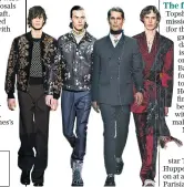  ??  ?? Darker side: looks by, from left, Dries Van Noten, Louis Vuitton, Dior Homme and Alexander Mcqueen at men’s fashion week