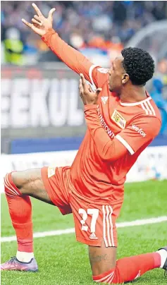  ?? ?? Union’s Sheraldo Becker celebrate after scoring against Hertha last night