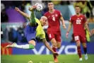  ?? Laurent Gilliéron/EPA ?? Brazil’s Richarliso­n takes flight for his outstandin­g second goal of the game. Photograph: