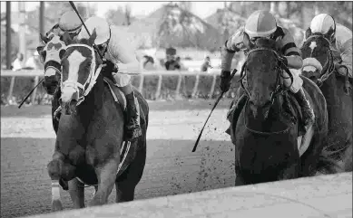  ?? KENNY MARTIN/COGLIANESE PHOTOS ?? Distinta wins the Inside Informatio­n in March over three of her rivals in the Princess Rooney.