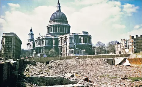  ??  ?? Devastatio­n: the Nazis’ eight-month bombing campaign reduced buildings around St Paul’s Cathedral to rubble