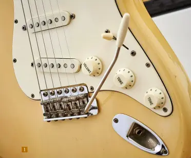  ??  ?? 1 This blonde Strat dates to early 1970, by which point the finish was often barely transparen­t. Such blondes are often confused with the (opaque) Olympic White