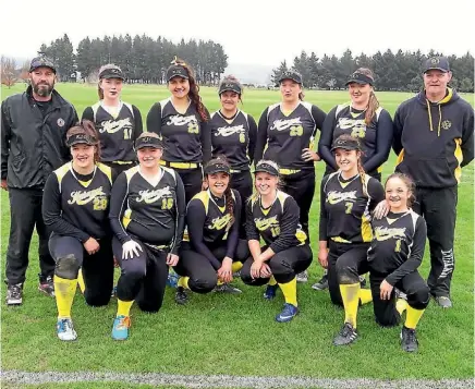  ??  ?? Kaiapoi Softball Club’s premier women’s team after making a winning debut at the annual Spring Shootout on Saturday.