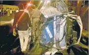  ?? HT PHOTO ?? Mangled remains of the van in Telibagh on Monday.