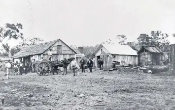  ?? © PROPRIETÀ IRIDE POZZI, MAGGIA ?? Lo «storo» (panetteria-negozio-osteria) dei fratelli Pozzi a Jim Crow nei pressi di Melbourne intorno al 1855-56. Si noti la scritta «sidro» sulla baracca di sinistra.