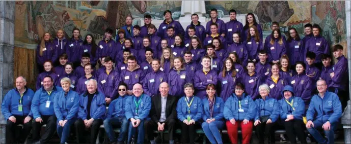  ??  ?? Diocese of Ferns youth helpers piuctured with Bishop Denis Brennan during the pilgrimage to Lourdes earlier this year.