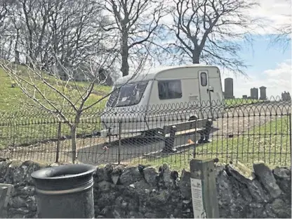  ??  ?? An unwanted caravan packed full of rubbish was dumped at the old Piper’s Hillock Cemetery.