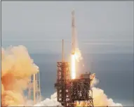  ?? RED HUBER/ORLANDO SENTINEL ?? A SpaceX Falcon9 rocket blasts off Sunday, Feb. 19 from the Kennedy Space Center. A launch scheduled for Monday night was delayed due to wind.