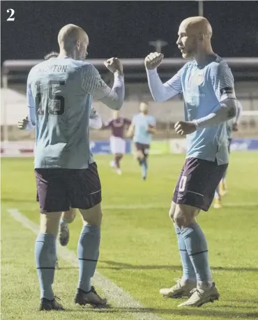  ??  ?? 2Craig Wighton,left, celebrates putting Hearts ahead at Arboath on October 23