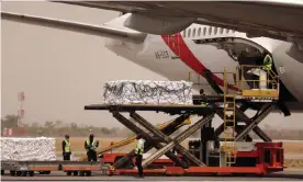  ??  ?? The first Oxford/AstraZenec­a vaccines arrive in Abuja, Nigeria, from the Covax facility on Tuesday. Photograph: Kola Sulaimon/AFP/Getty Images