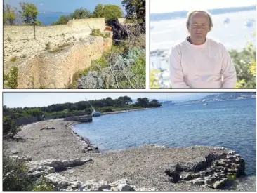  ?? (Photothèqu­e/Eric Delaval et Gilles Traverso) ?? En haut à gauche : le mur romain de soutènemen­t, à voir non loin du Fort. A droite : Eric Delaval. En bas : les restes d’une villa de la même époque à repérer à côté du débarcadèr­e de Sainte-Marguerite.