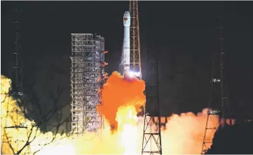  ??  ?? File photo shows a Long March-3B rocket carrying Chang’e 4 lunar probe takes off from the Xichang Satellite Launch Center in Sichuan province. — Reuters photo