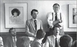  ?? CHUCK BERMAN/CHICAGO TRIBUNE ?? Then-Gov. James Thompson, right, and House Speaker Michael Madigan meet with parents and representa­tives of education groups July 1, 1988, in Springfiel­d.