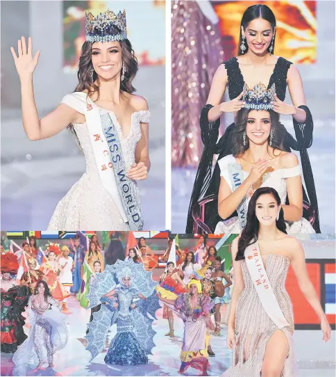  ??  ?? (Clockwise from top left) Miss Mexico Vanessa Ponce de Leon waves after winning the 68th Miss World contest final in Sanya, on the tropical Chinese island of Hainan on Saturday • Miss Mexico Vanessa Ponce de Leon reacts as she is crowned • runner-up Miss World 2018 Thailand Nicolene Limsnukan takes part in the pageant and contestant­s perform during the pageant. — Reuters photos