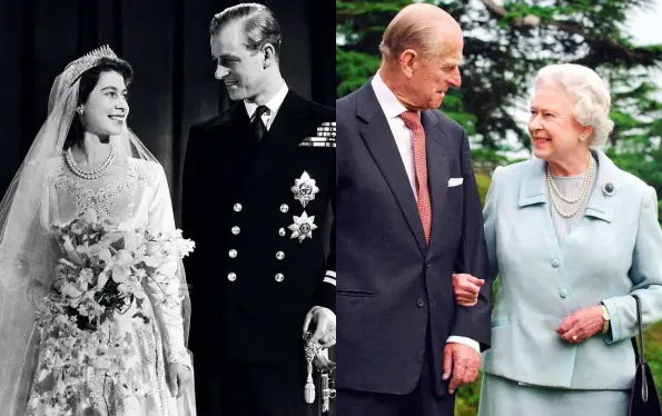  ??  ?? Above left: Philip and Princess Elizabeth married in 1947, setting in motion more than seven decades together at the head of the royal family. Above right: The Queen paid tribute to her husband in 2012, declaring, “Prince Philip is, I believe, well known
for declining compliment­s of any kind. But throughout, he has been a constant strength and guide.”