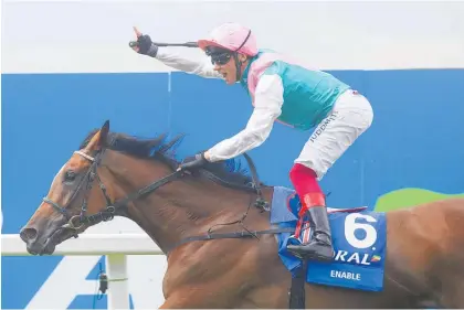  ?? Photo / Julian Herbert, PA Images via Getty ?? Frankie Dettori celebrates as Enable wins the Coral-Eclipse at Sandown yesterday.