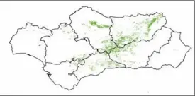  ??  ?? Figura 1. Distribuci­ón del olivar en pendiente y zonas desfavorec­idas en Andalucía. Fuente: Sistema de Informació­n Geográfica de Parcelas Agrícolas (SIGPAC) (Junta de Andalucía, 2018).