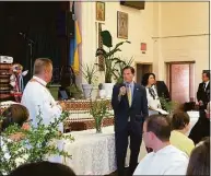  ?? Raga Justin / Hearst Connecticu­t Media ?? U.S. Sen. Richard Blumenthal, D-Conn., addresses Ukrainian refugees and members of the St. Michael the Archangel Ukrainian Catholic Church on Sunday.