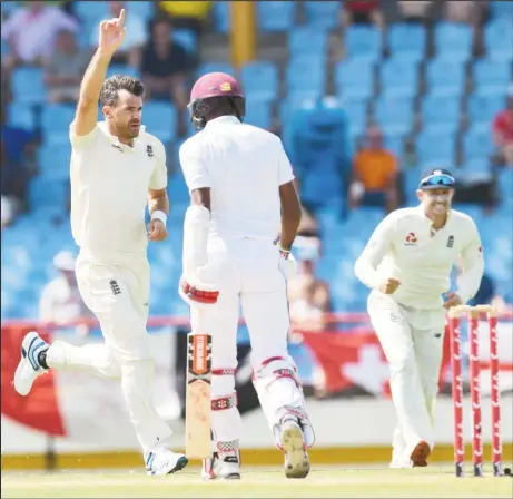  ??  ?? James Anderson was the pick of the England bowlers yesterday with 3-27 from 11 overs.
