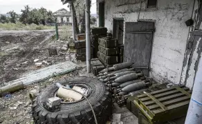  ?? PHOTO: GETTY IMAGES ?? Left behind . . . Russian munitions lie abandoned in a village on the outskirts of Izyum, in Kharkiv, eastern Ukraine, as Ukrainian forces strike back against the Russian invasion of Ukraine.