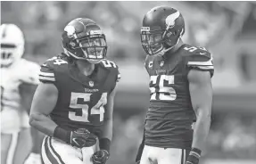  ?? BRACE HEMMELGARN/USA TODAY SPORTS ?? Linebacker Eric Kendricks, left, is a leading voice for the Vikings, not only on the field but on the team’s social justice committee.