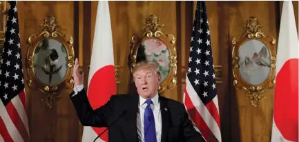  ??  ?? US PRESIDENT Donald Trump speaks during a news conference in Tokyo, Japan yesterday.