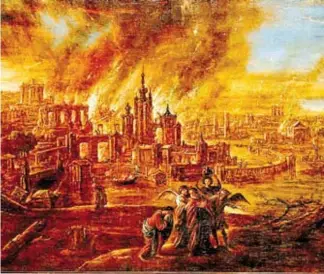  ?? ?? La destrucció­n de Sodoma y Gomorra. | GRÁFICO: J. JACOBSZ, 1680. MUSEO ESTATAL DARMSTADT, ALEMANIA