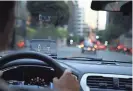  ?? HUDWAY GLASS ?? Vehicle shows heads-up display speedomete­r with Hudway Glass smartphone accessory.