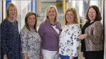  ??  ?? The longest serving members of staff: Deirdre Dillon, Paula Dutton (past pupil), Principal Emer Breen, secretary Imelda Keogh and Denise Dutton (past pupil).