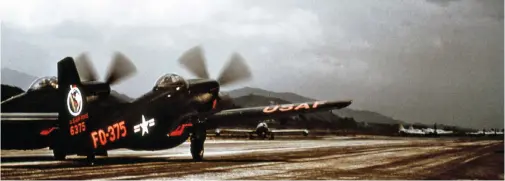  ?? (Photo by David McLaren) ?? A 68th AWS Twin Mustang taxies out for an early mission over North Korea. The 68th was the only squadron to stick around after the 4th AWS and 339th AWS left to return to their home bases.